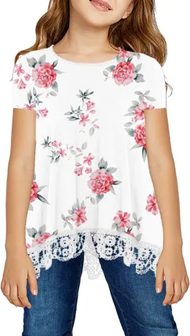 storeofbaby Girls Casual Tunic Tops Short Sleeve Loose Soft Blouse T-Shirt for 4-13 Years