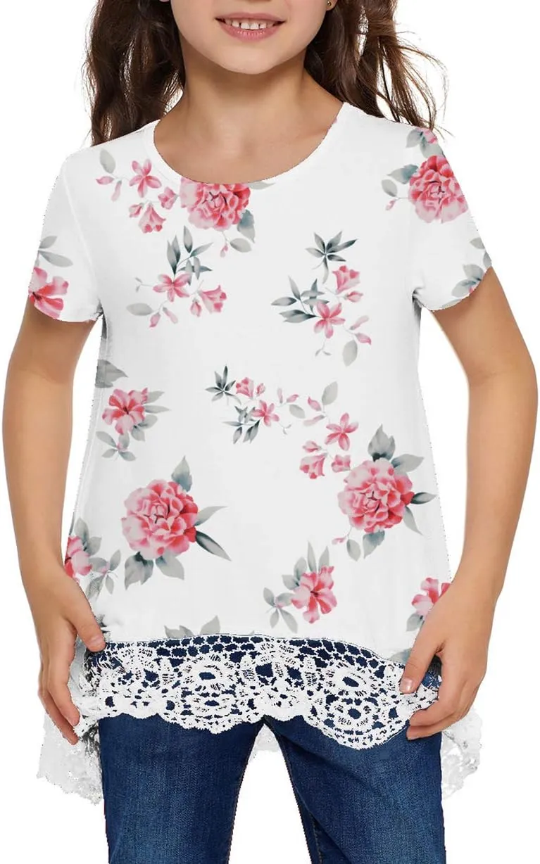 storeofbaby Girls Casual Tunic Tops Short Sleeve Loose Soft Blouse T-Shirt for 4-13 Years