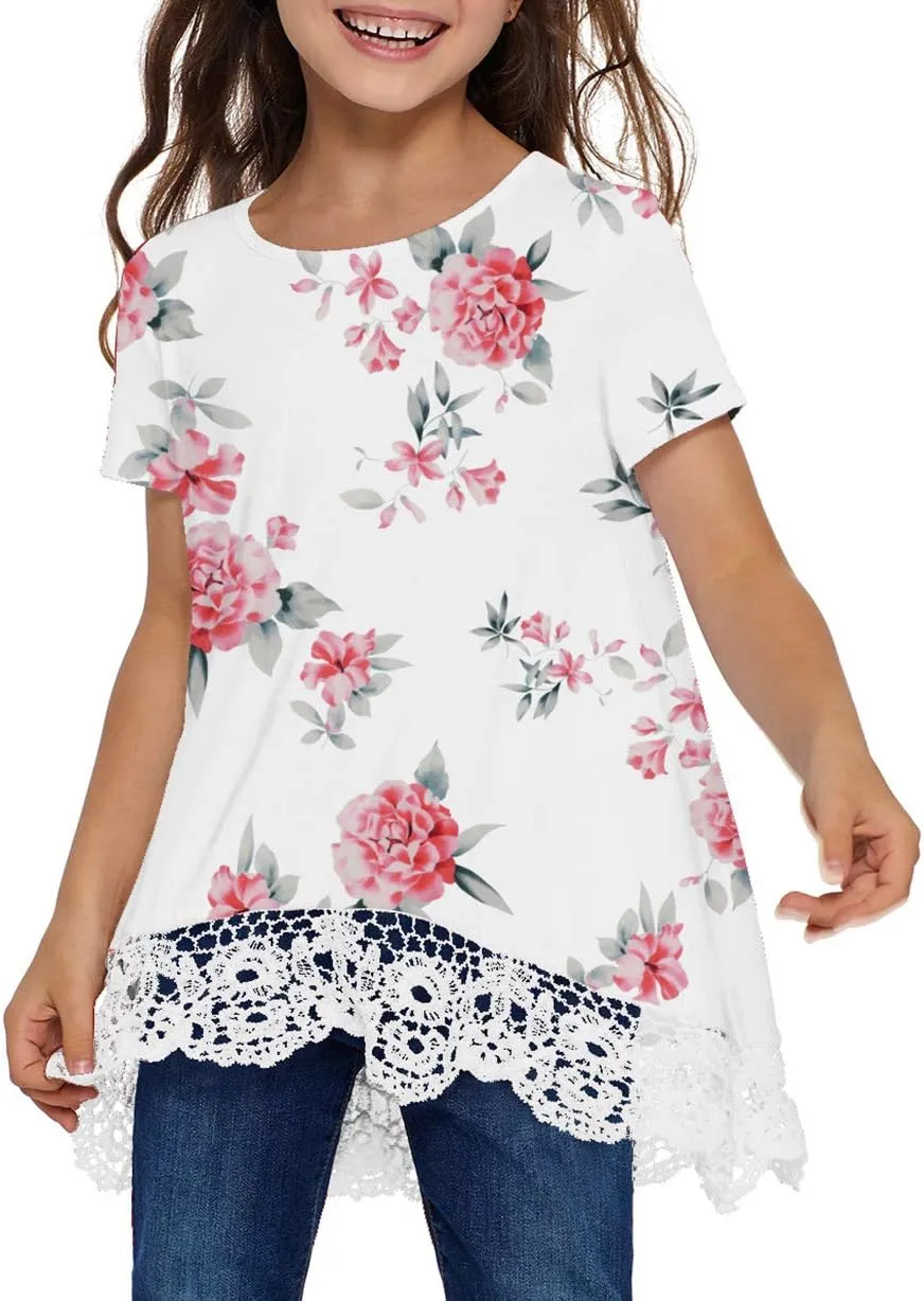 storeofbaby Girls Casual Tunic Tops Short Sleeve Loose Soft Blouse T-Shirt for 4-13 Years