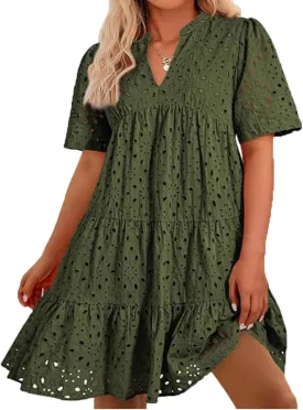 The Beauty North Eyelet Dress,Women's Elegant Hollow Out Lace Ruffle Casual Mini Dress,Casual Ruffle Dresses for Women