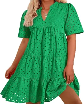 The Beauty North Eyelet Dress,Women's Elegant Hollow Out Lace Ruffle Casual Mini Dress,Casual Ruffle Dresses for Women