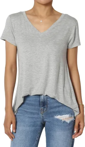 TheMogan Women's Casual V-Neck Short Sleeve T-Shirt Soft Drapey Jersey Relaxed Top Perfect Tee