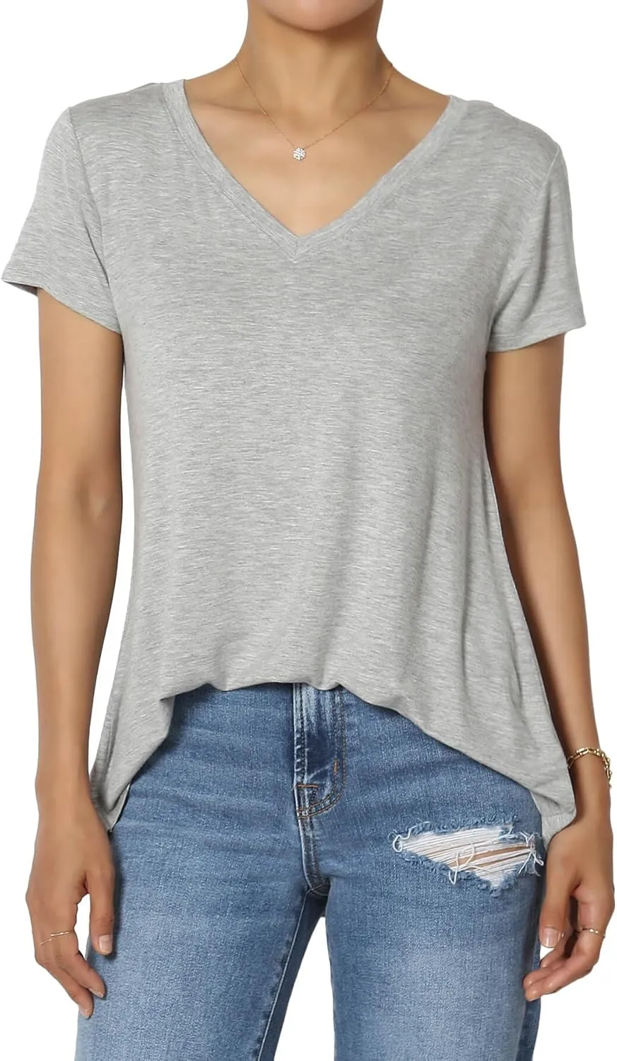 TheMogan Women's Casual V-Neck Short Sleeve T-Shirt Soft Drapey Jersey Relaxed Top Perfect Tee