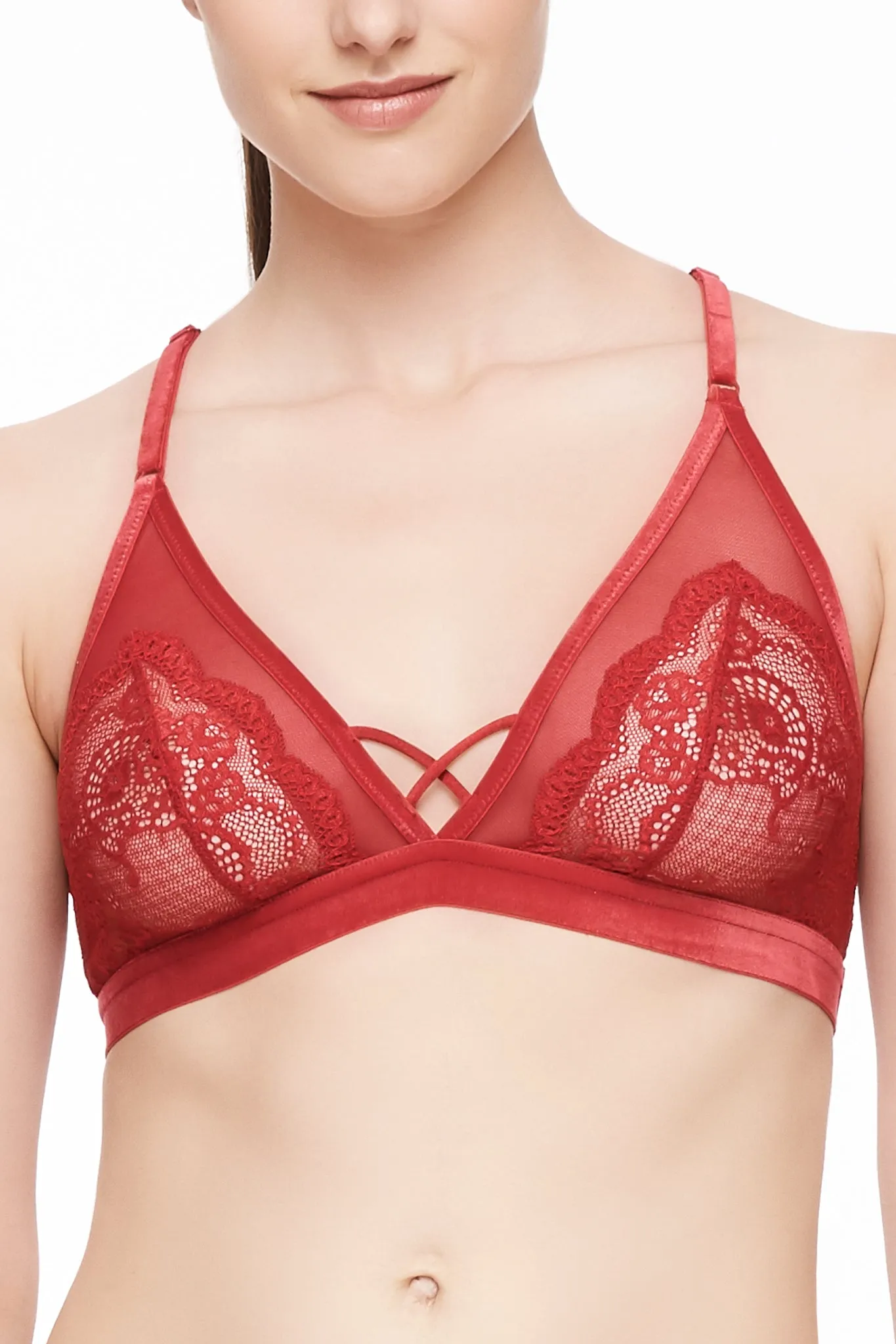 Velvet Crush Mesh & Lace Bralette Candy Apple