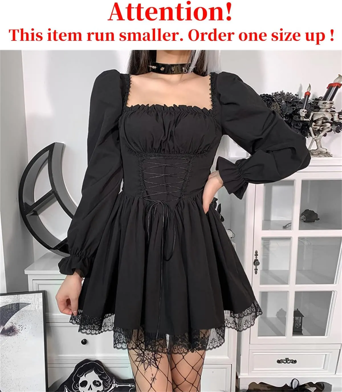Women Gothic Dress Backless Y2k E-Girl Mall Goth Dresses Long Sleeve