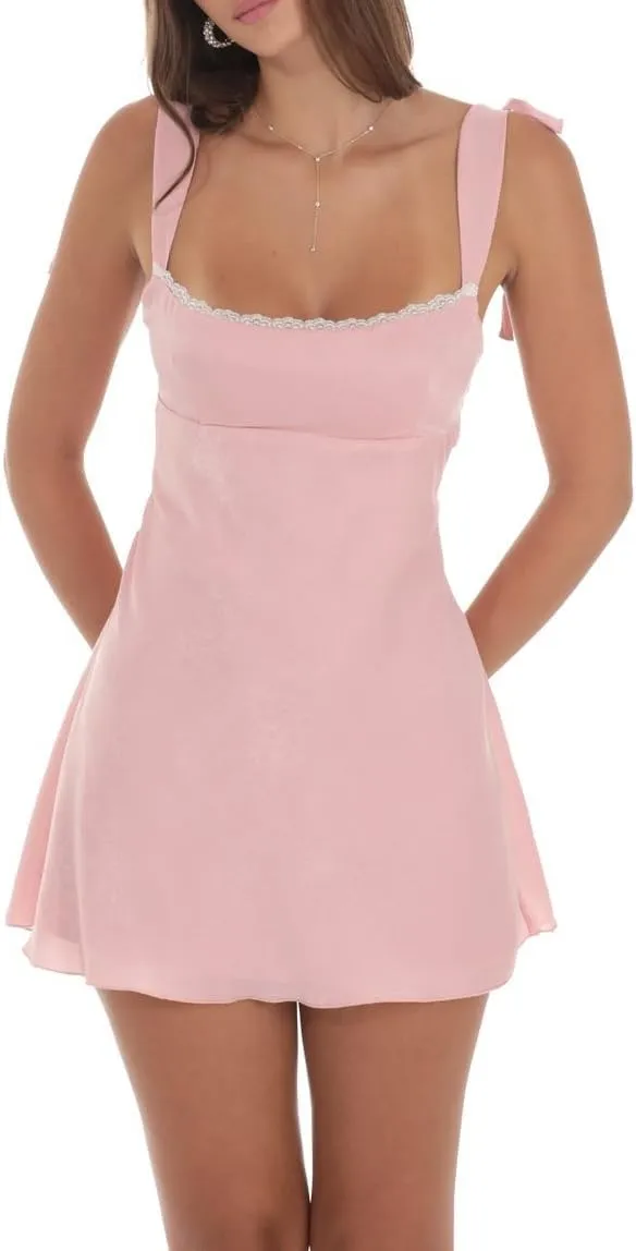 Women Graduation Mini Dress Lace Up Backless College Grad Dress Bow Tie Shoulder Short Formal Dresses
