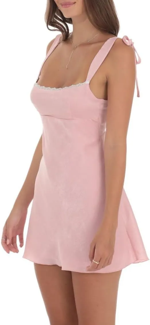 Women Graduation Mini Dress Lace Up Backless College Grad Dress Bow Tie Shoulder Short Formal Dresses