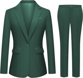 Womens 2 Piece Pants Suit Solid Notch Lapel One Button Slim Fit Blazer Jacket Elastic Waist Pants Tuxedo Set