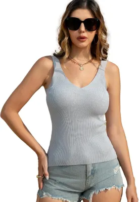 Women's 3D Ribbed V-Neck Sweater Vest - 70% Viscose Blend Stretch Slimming Sleeveless Knit Vest (Light-Gray/XL)