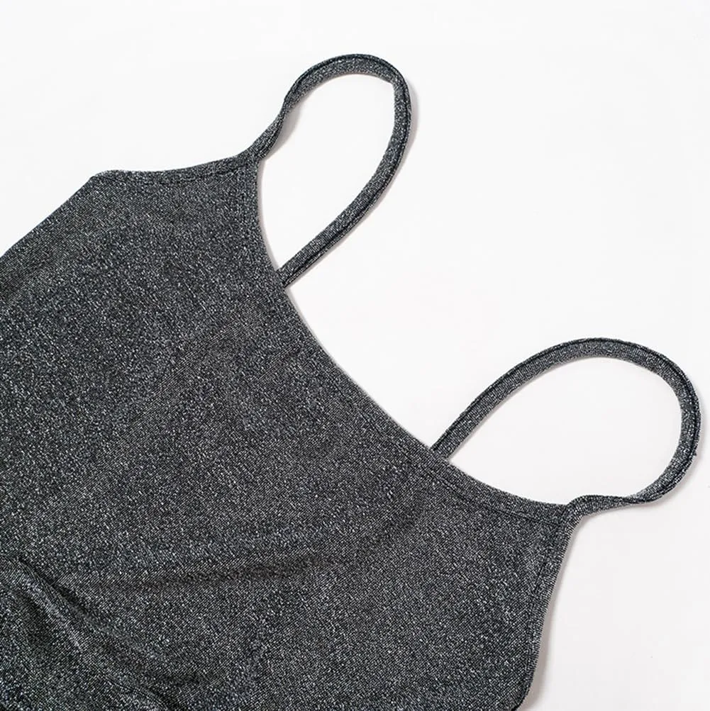 Women's Backless Sparkle Sequin Hollow Out Cami Slip Bodycon Mini Dress Spaghetti Straps Lingerie Glitter Ruched Clubwear