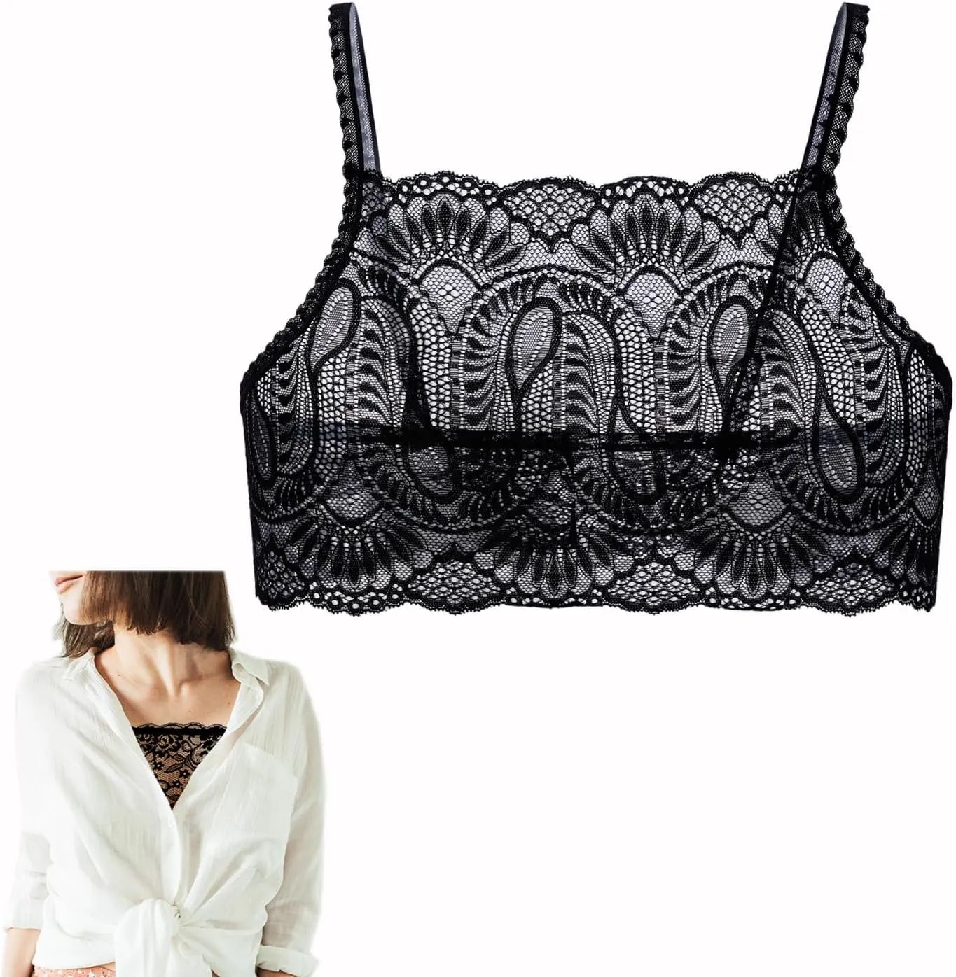 Women's Lace Camisole Crop Tops Modesty Panel Cleavage Cover up for Low Neckline Low Cut Dress