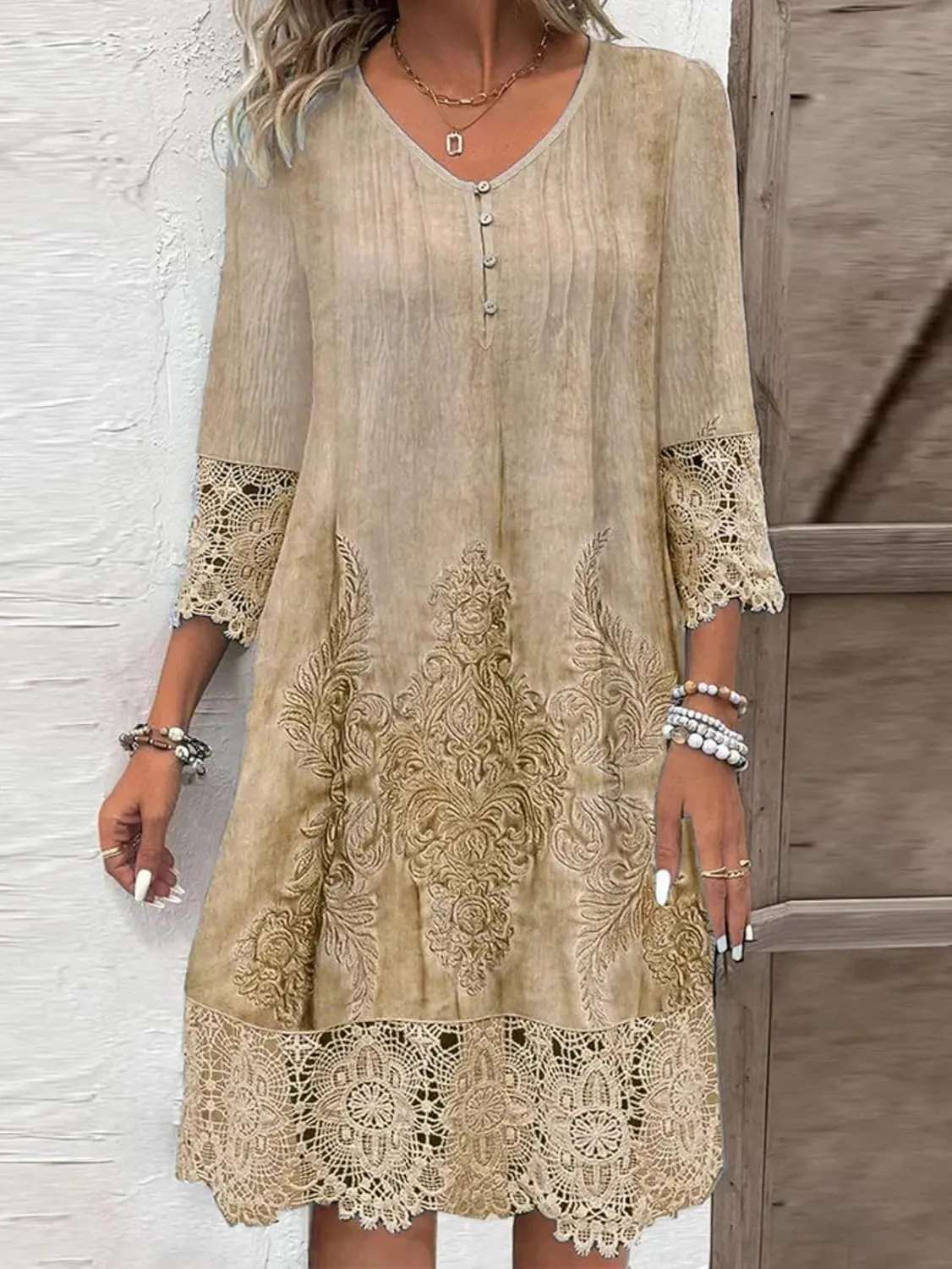 Womens Lace Dress 2025 Elegant Boho Floral Embroidery Midi Dresses Flowy Beach Vacation Wedding Guest Dressy