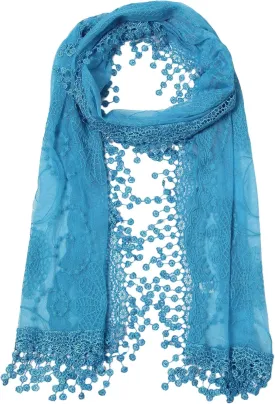 Women's lightweight Feminine Lace teardrop fringe Vintage Mesh Crochet Tassel Scarf for Women