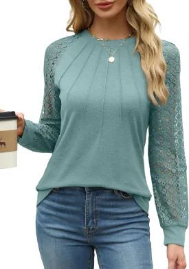 Womens Tops Dressy Business Casual Blouses Cute Soft Lace Long Sleeve Work Shirts Fall Clothes