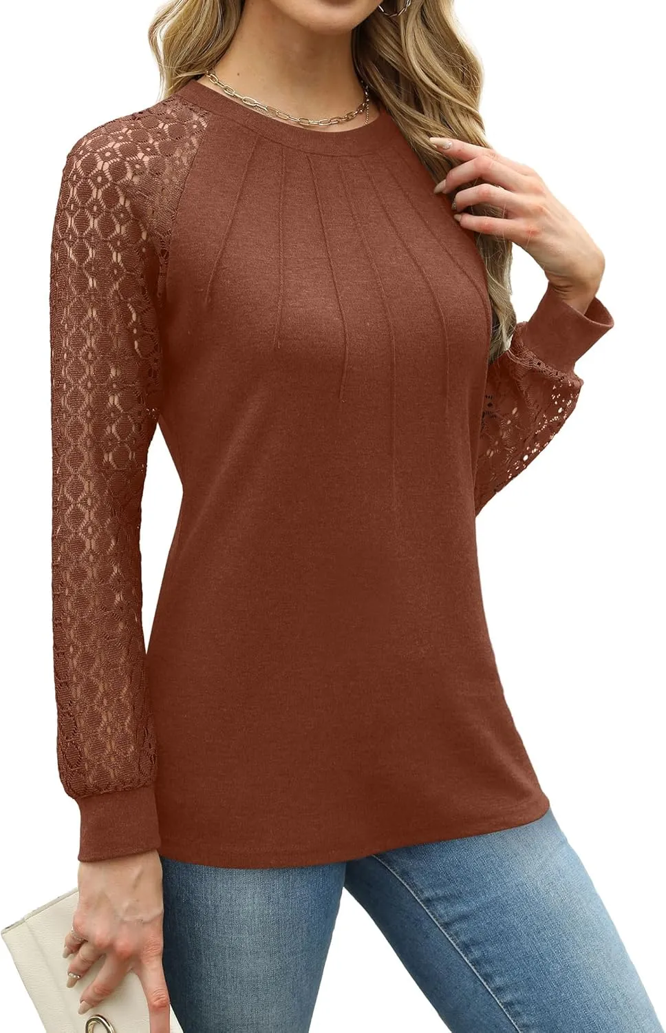 Womens Tops Dressy Business Casual Blouses Cute Soft Lace Long Sleeve Work Shirts Fall Clothes