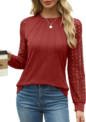 Womens Tops Dressy Business Casual Blouses Cute Soft Lace Long Sleeve Work Shirts Fall Clothes