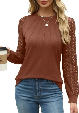 Womens Tops Dressy Business Casual Blouses Cute Soft Lace Long Sleeve Work Shirts Fall Clothes