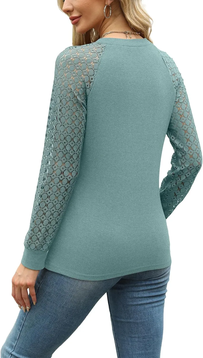 Womens Tops Dressy Business Casual Blouses Cute Soft Lace Long Sleeve Work Shirts Fall Clothes