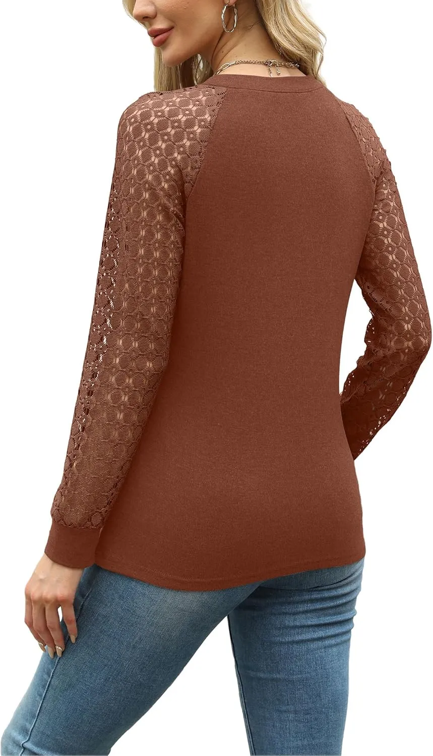 Womens Tops Dressy Business Casual Blouses Cute Soft Lace Long Sleeve Work Shirts Fall Clothes